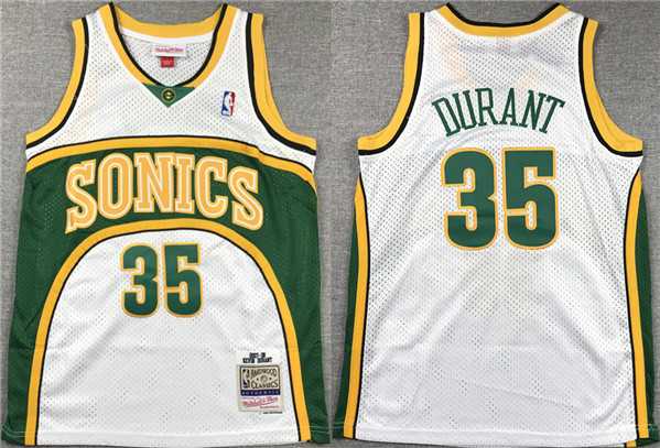 Men%27s Seattle SuperSonics #35 Kevin Durant White Mitchell & Ness Hardwood Classics Jersey Mixiu